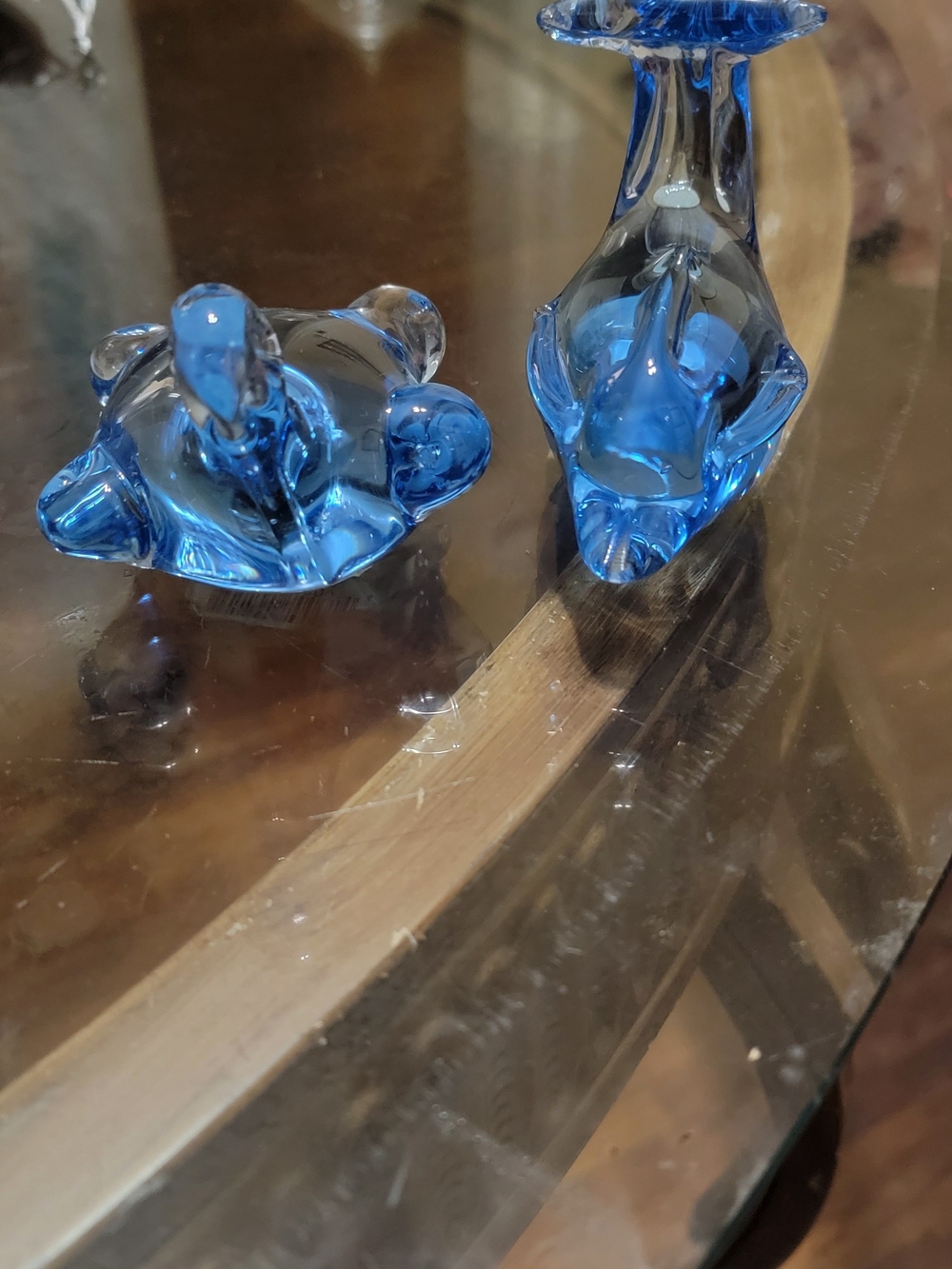 Blue Glass Animal Figurines - Pair